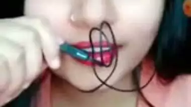 Live cam cute girl playing with boobs and hairy pussy